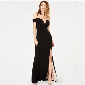 City Studio Black and Tan Off Shoulder Gown